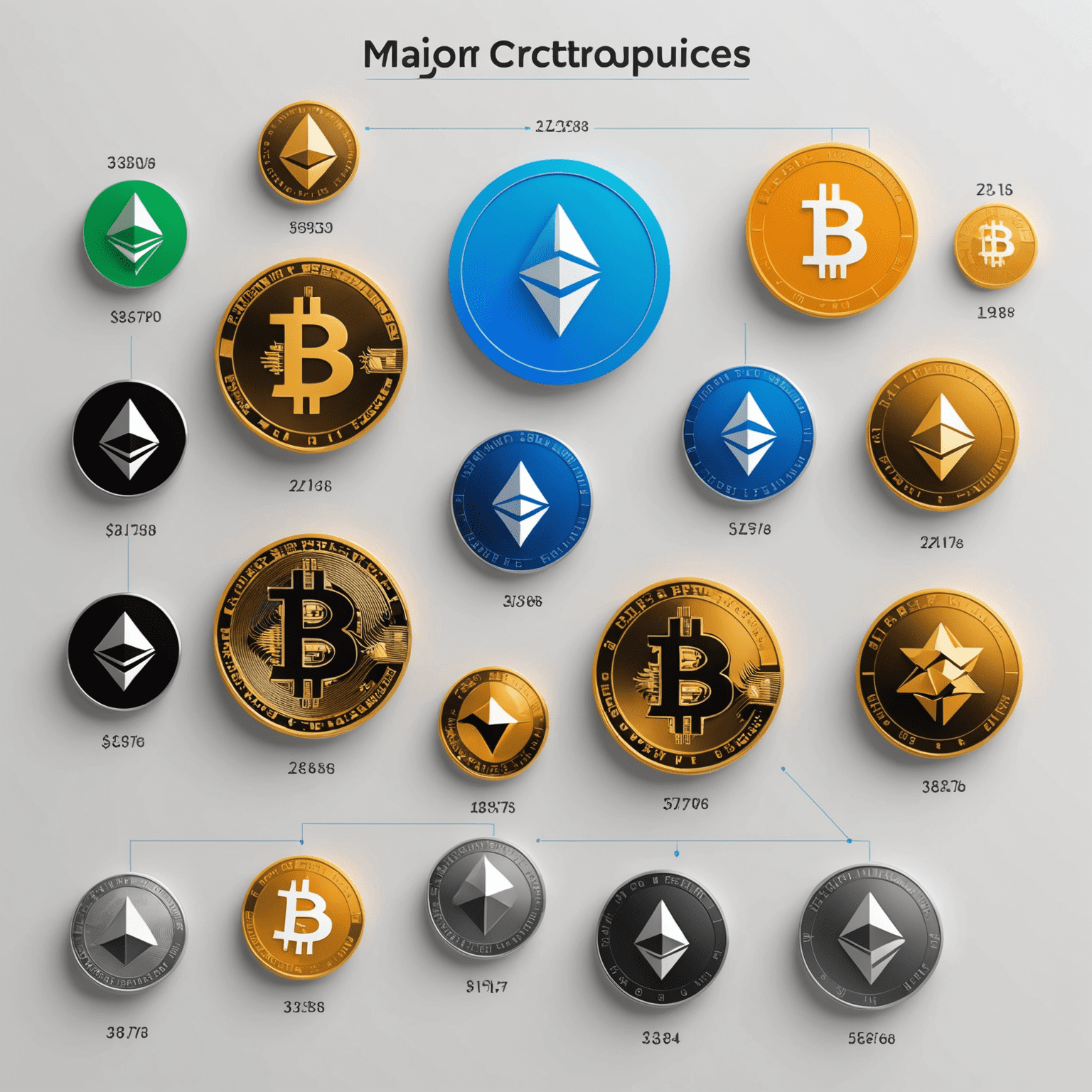 Graf zobrazující vývoj cen hlavních kryptoměn v posledním roce, včetně Bitcoinu, Etherea a dalších altcoinů